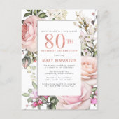 Blush Pink Floral 80th Birthday Party Invitation Postcard (Front)
