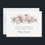 Blush Pink Floral 80th Birthday Thank You<br><div class="desc">A beautiful and elegant thank you card designed especially for a 80th birthday party. It features a large floral spray of pink roses,  white hydrangeas and sage green leaves. The person's name,  80th,  and birthday celebration. Two lines are provided for a customised thank you and the birthday woman's name.</div>