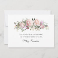 Blush Pink Floral 80th Birthday Thank You