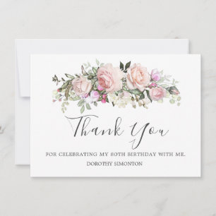 Blush Pink Floral 80th Birthday Thank You