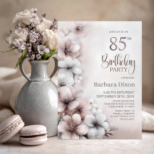 Blush Pink Floral 85th Birthday Party Invitation