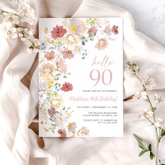 Blush Pink Floral 90th Birthday Invitation