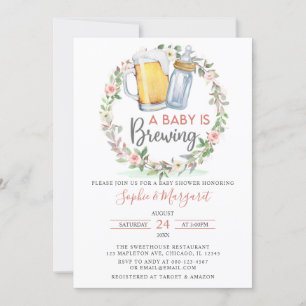 Blush Pink Floral A Baby Is Brewing Baby Shower Invitation