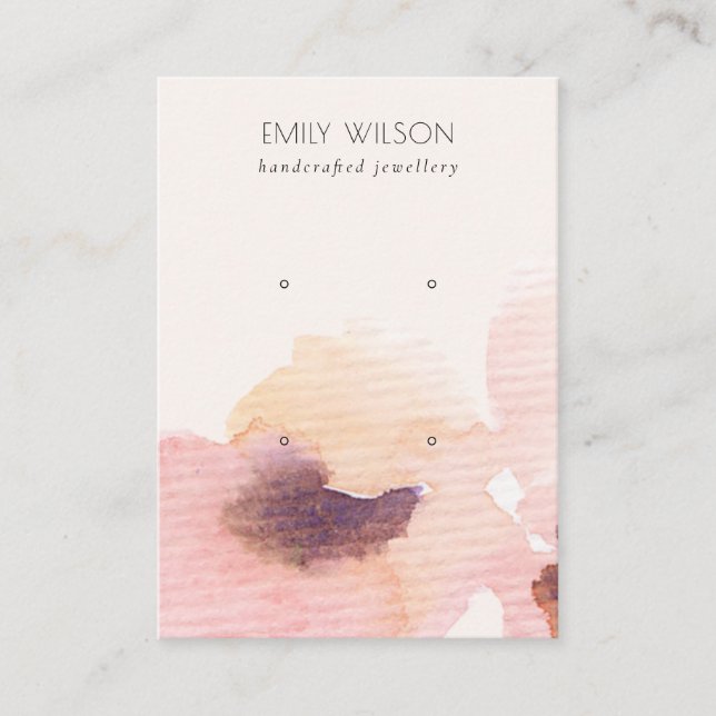 Blush Pink Floral Abstract 2 Stud Earring Display Business Card (Front)