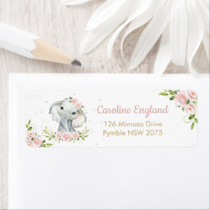 Blush Pink Floral Adorable Elephant Return Address Return Address Label