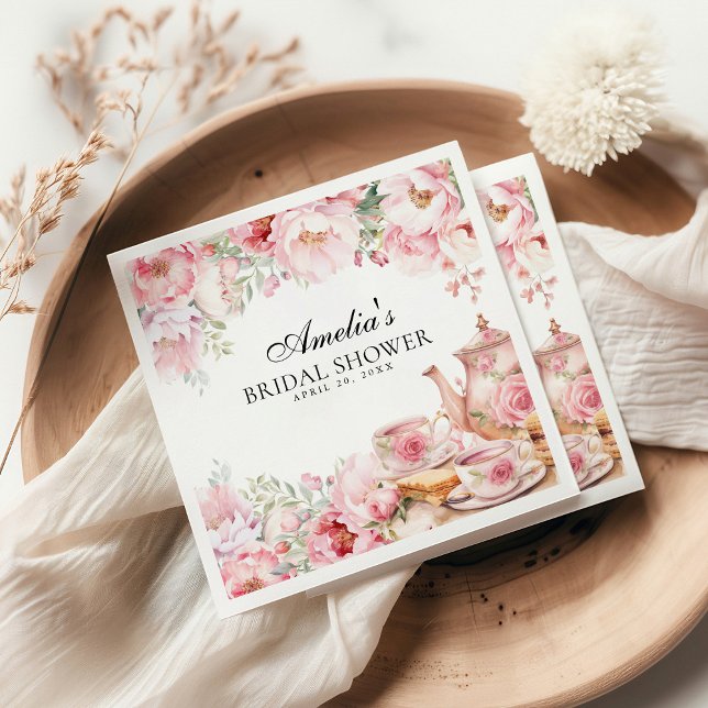 Blush Pink Floral Afternoon Tea Party Shower Napkin (Creator Uploaded)