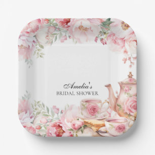 Blush Pink Floral Afternoon Tea Party Shower Paper Plate