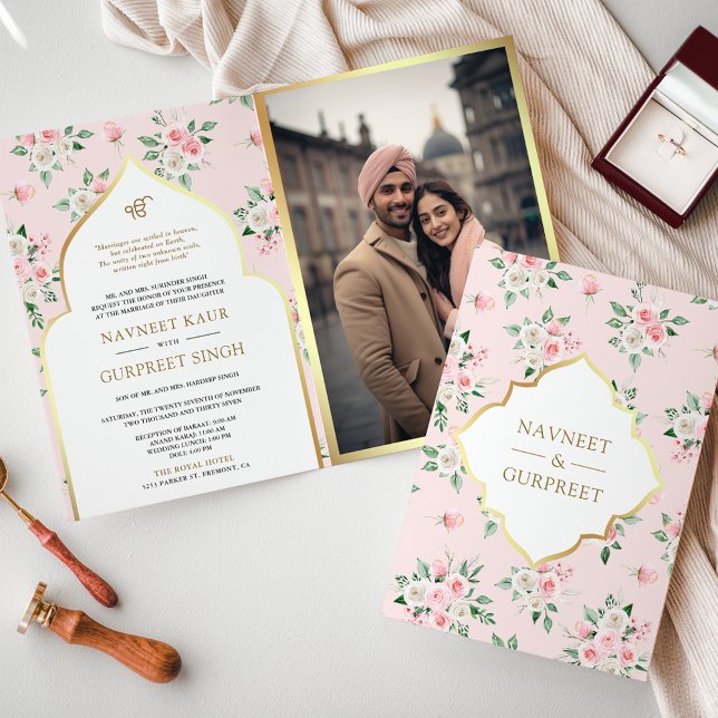 Blush Pink Floral All in One Anand Karaj Wedding Invitation (Creator Uploaded)
