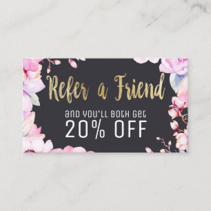 Blush Pink Floral and Black Gold Loyalty Referral Card