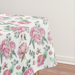 Blush Pink Floral and Eucalyptus Greenery Pattern Tablecloth