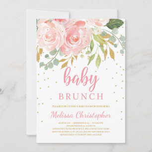 Blush pink floral and gold boho baby brunch invitation