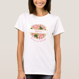 Blush Pink Floral and Gold Maid of Honour T-Shirt