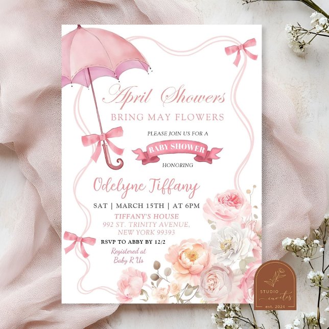 Blush Pink Floral April Baby Shower Invitation (Creator Uploaded)