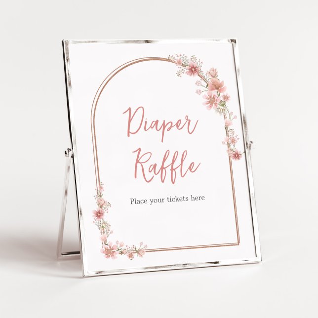 Blush Pink Floral Arch Baby Shower Diaper Raffle Poster (Pink Flowers Arch Baby Shower Diaper Raffle Sign)
