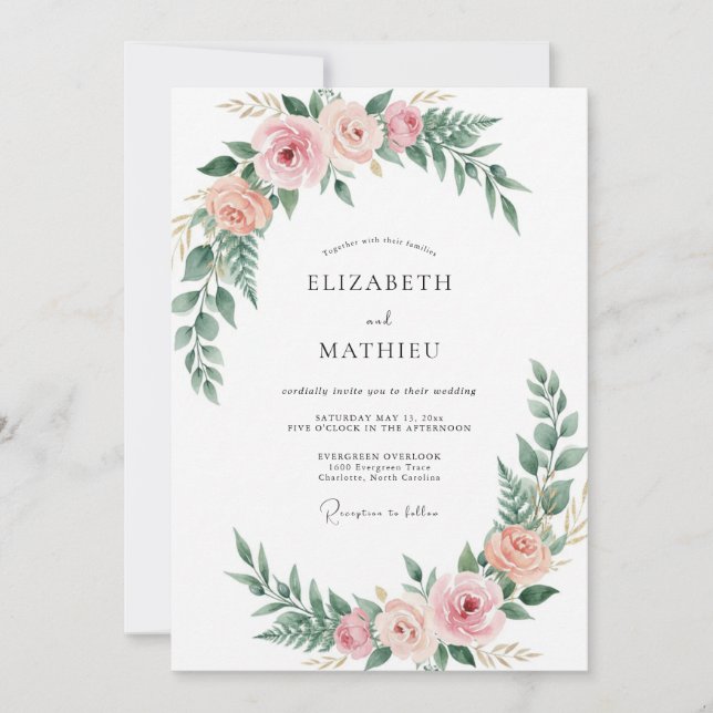 Blush Pink Floral Archway Wedding Invitation (Front)