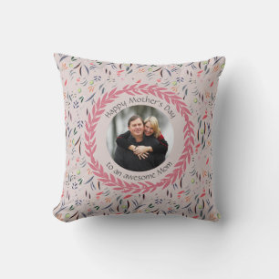 Blush Pink Floral AWESOME MOM PHOTO Mothers Day Cushion