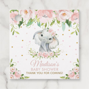 Blush Pink Floral Baby Elephant Thank You Favour Favour Tags