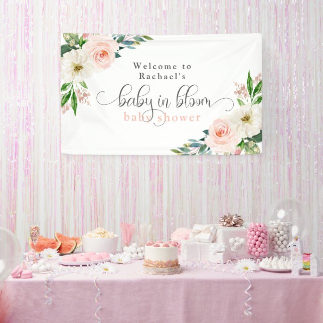 Blush Pink Floral Baby in Bloom Baby Shower Banner (Party)