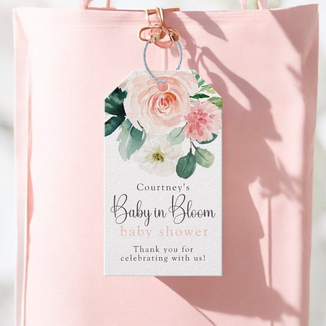 Blush Pink Floral Baby in Bloom Baby Shower Gift Tags (Creator Uploaded)