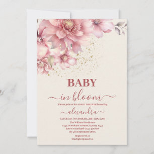 Blush Pink Floral Baby in Bloom Shower Girl Invitation