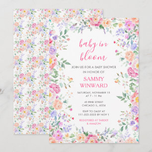 Blush Pink Floral Baby in Bloom Shower Wildflower Invitation