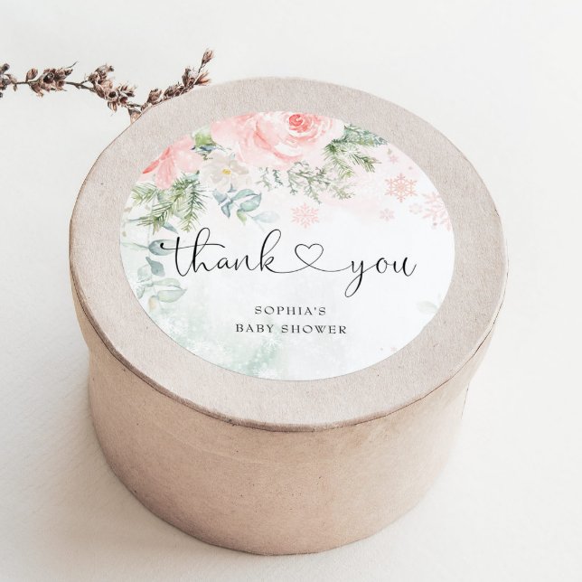 Blush pink floral baby its cold outside classic round sticker (Creator Uploaded)