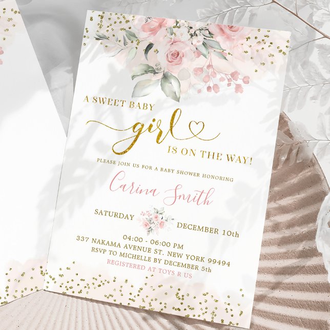 Blush Pink Floral Baby On The Way Baby Shower Invitation (Creator Uploaded)