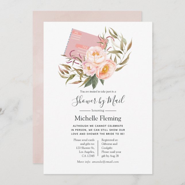 Blush Pink Floral Baby or Bridal Shower by Mail Invitation (Front/Back)