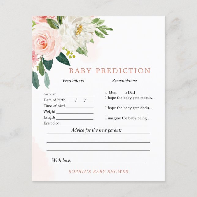 Blush Pink Floral Baby Predictions & Advice Game (Front)
