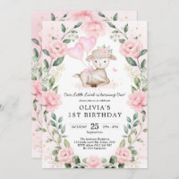 Blush Pink Floral Baby Sheep Lamb Girl Birthday