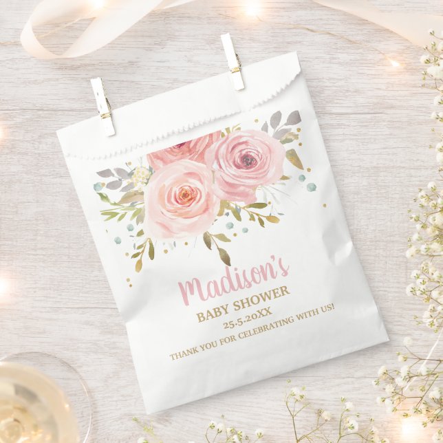 Blush Pink Floral Baby Shower Birthday Bridal Favour Bag (Clipped)