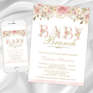 Blush Pink Floral Baby Shower Brunch Invitation