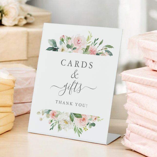 Blush Pink Floral Baby Shower Cards and Gifts  Pedestal Sign (Creator Uploaded)