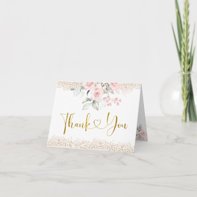 Blush Pink Floral Baby Shower Folded Thank You Card (Front)