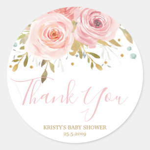 Blush Pink Floral Baby Shower Girl Favour Classic Round Sticker