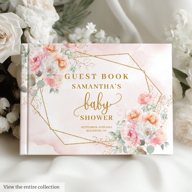 Blush pink floral baby shower girl gold guest book (Blush pink floral baby shower girl gold guest book)