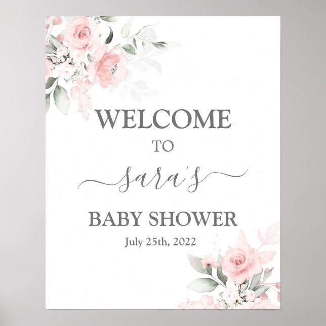 Blush Pink Floral Baby Shower Girl Welcome sign (Front)