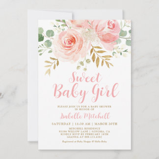 Blush Pink Floral Baby Shower Invitation