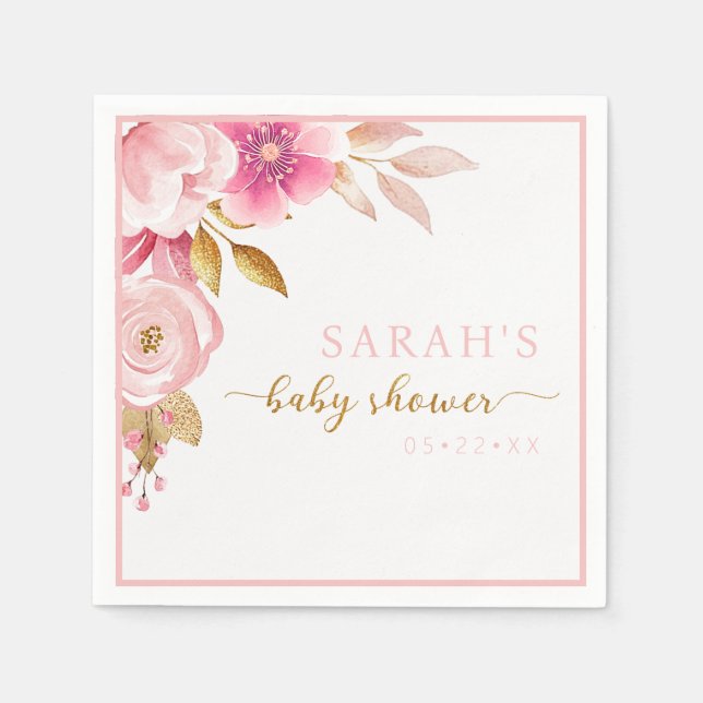 Blush Pink Floral Baby Shower Napkins (Front)