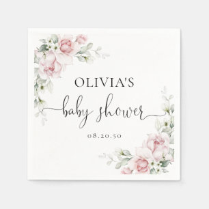 Blush Pink Floral Baby Shower Paper Napkins