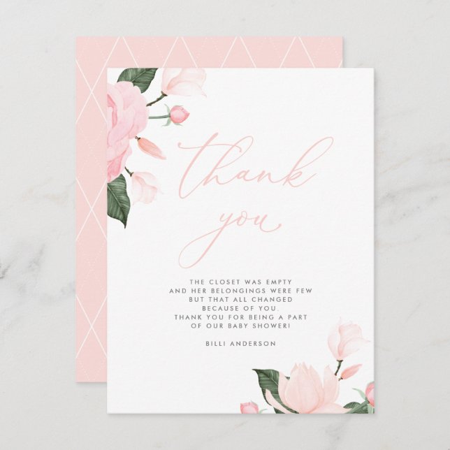 Blush Pink Floral Baby Shower Thank You (Front/Back)