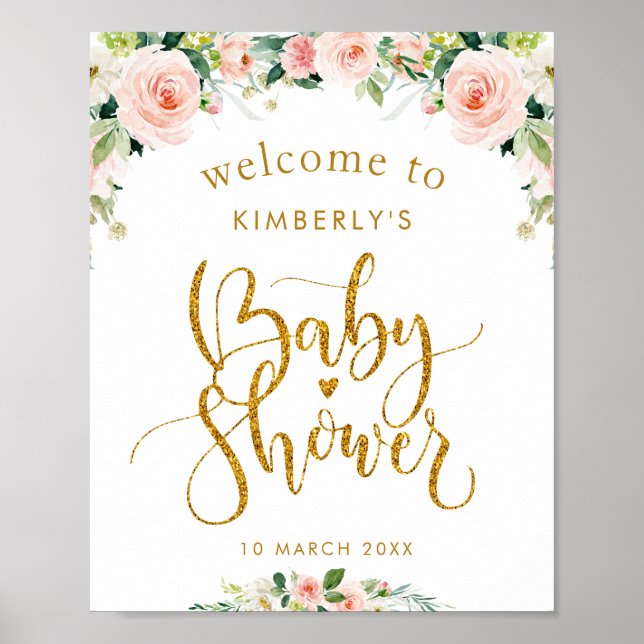blush pink floral baby shower welcome sign (Front)
