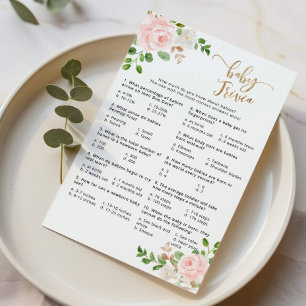 Blush pink floral baby trivia baby shower game