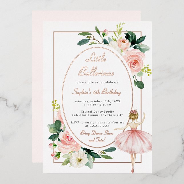 Blush Pink Floral Ballerina Kids Birthday (Front/Back)