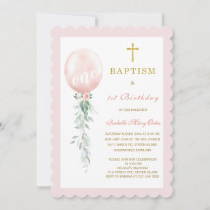  Blush Pink Floral Baptism and  First Birthday  In Invitation