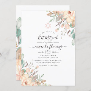 Blush Pink Floral Bat Mitzvah Invitation