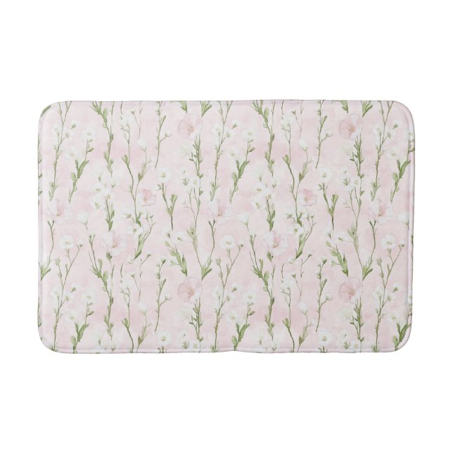 Blush Pink Floral  Bath Mat (Front)
