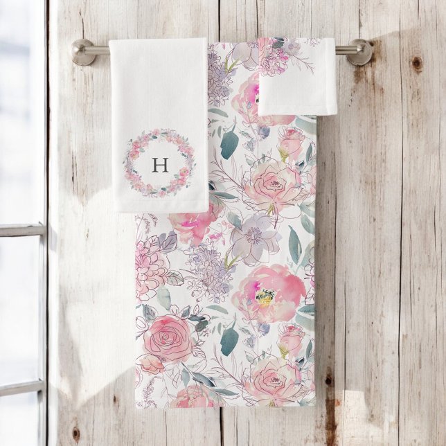 Blush Pink Floral Bath Towel Set (Creator Uploaded)