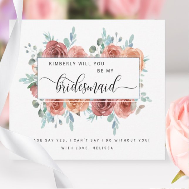 Blush Pink Floral Be My Bridesmaid Card (Creator Uploaded)