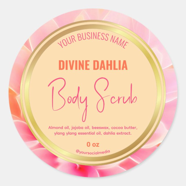 Blush Pink Floral Beige Gold Frame Product Label (Front)